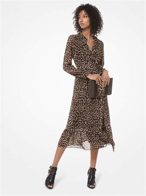 leopard print michael kors wrap dress|Leopard Print Georgette Pleated Dress .